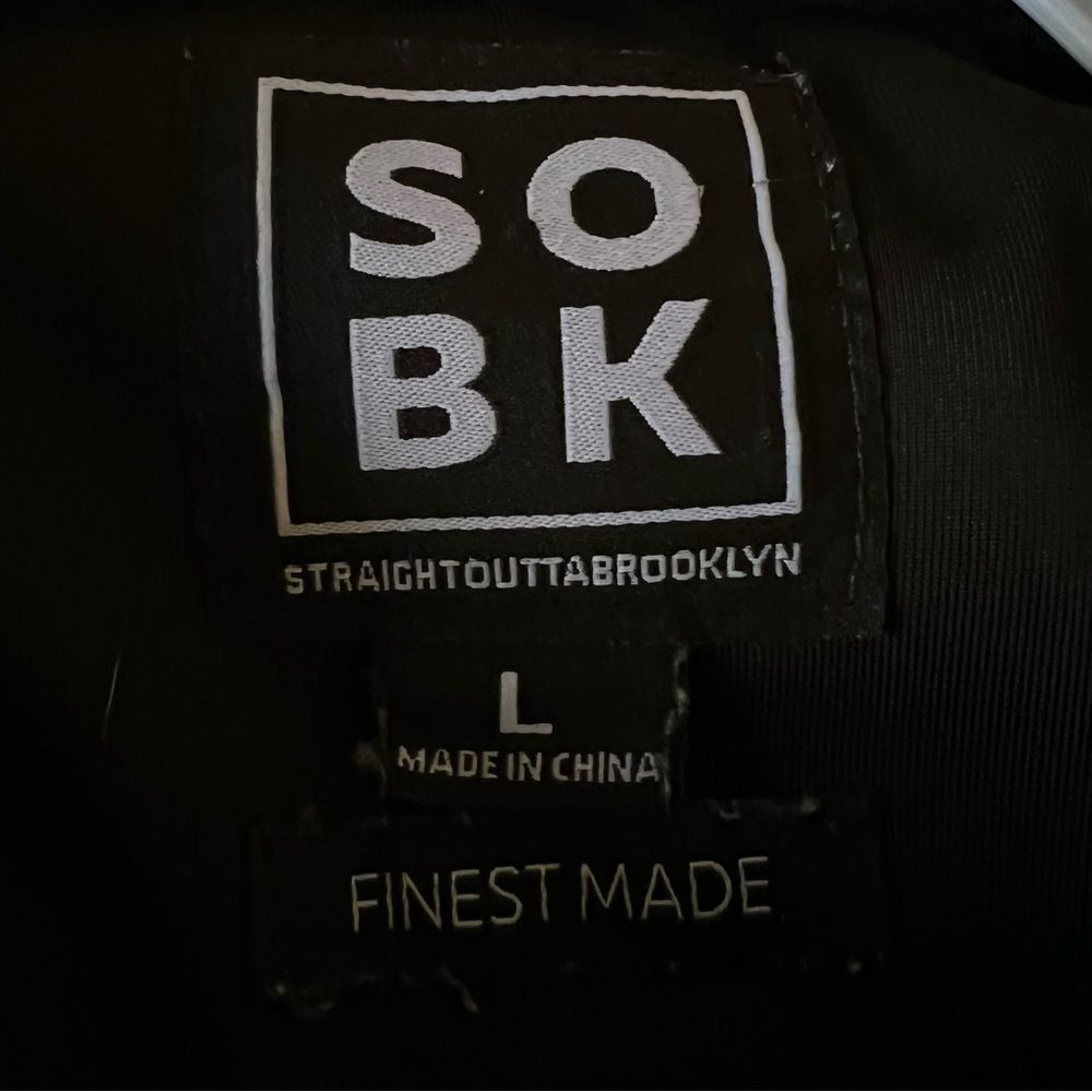 SOBK Straight Out Of Brooklyn Jacket Black Snap Up Zipper Pockets Lπ - Picture 5 of 7
